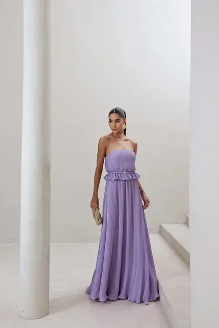 VESTIDO LONGO CREPE PLISSADO MALDIVAS - LILÁS