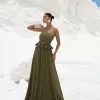 VESTIDO LONGO CREPE PLISSADO MALDIVAS - VERDE MUSGO