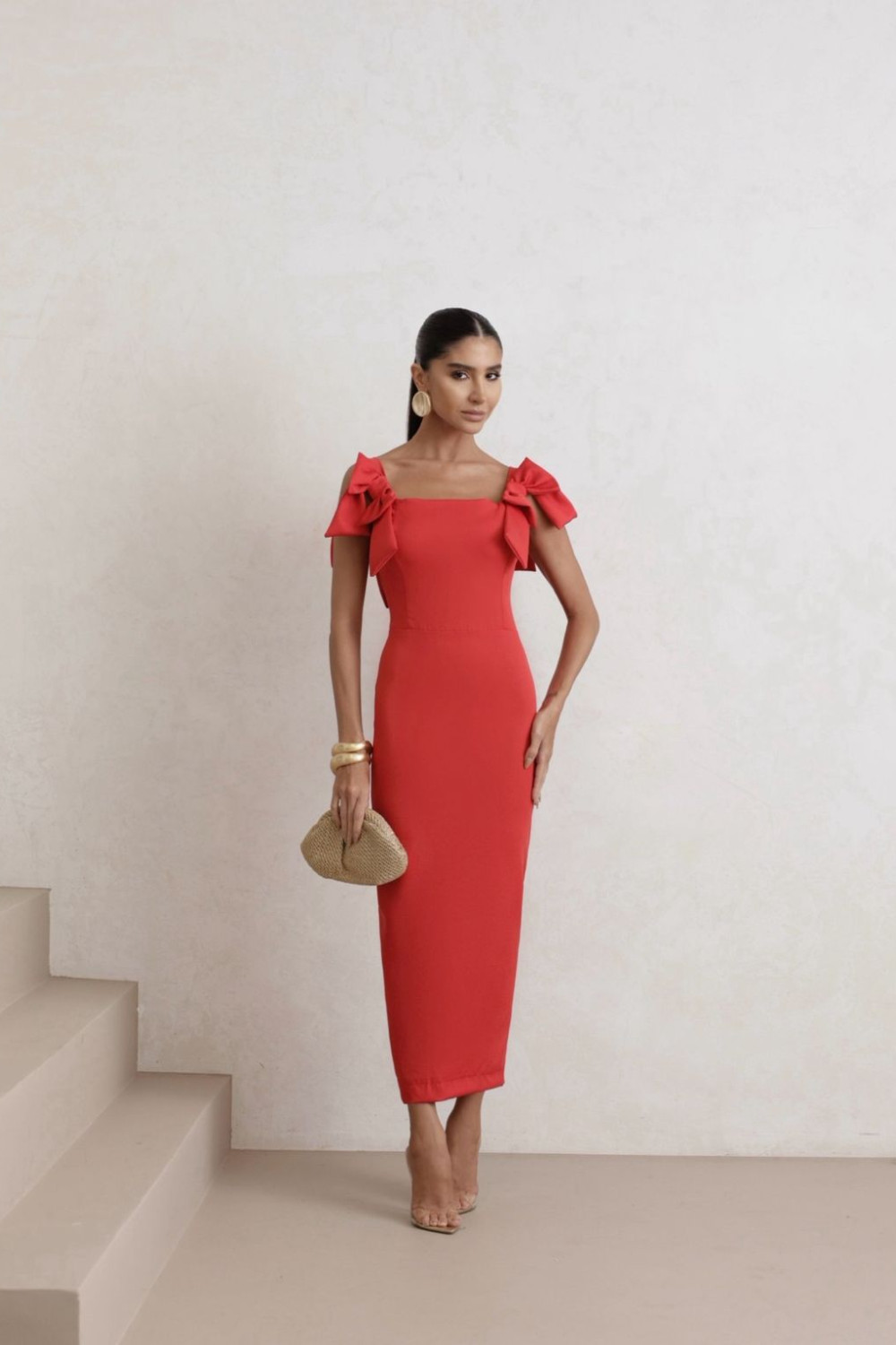 VESTIDO MIDI ALFAIATARIA 4 LAÇOS - VERMELHO