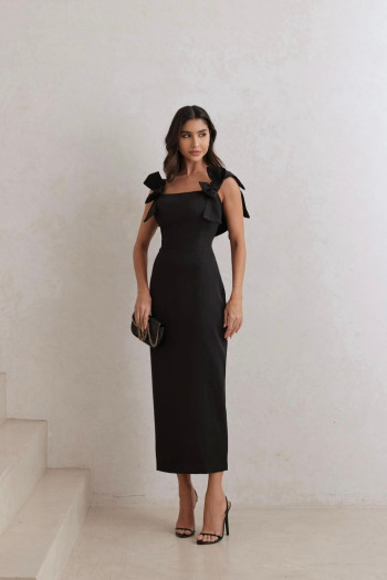 VESTIDO MIDI ALFAIATARIA 4 LAÇOS - PRETO 
