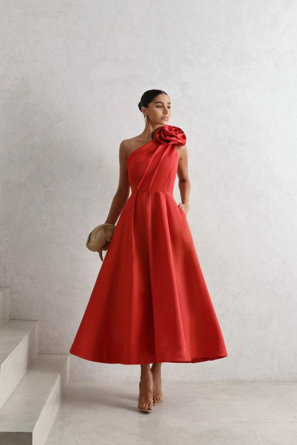 VESTIDO MIDI FLOWERS NULA MANGA - VERMELHO