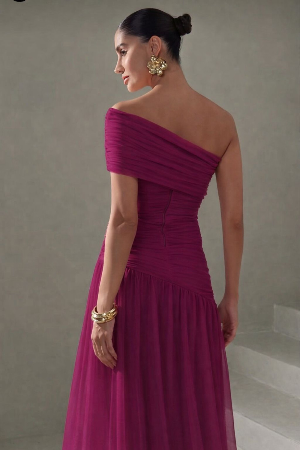 VESTIDO DE FESTA ALICE MICROTULE COM CAPA - FÚCSIA