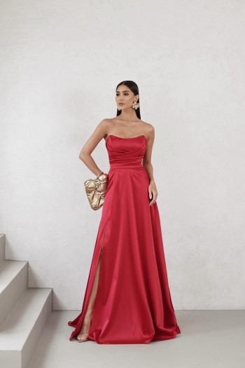 VESTIDO DE FESTA BRENDA T.Q.C LONGO FENDA - VERMELHO