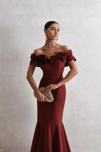 VESTIDO DE FESTA FRANÇA OMBRO A OMBRO - MARSALA