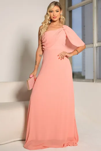 VESTIDO JAMILE LONGO UM OMBRO - ROSÉ