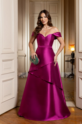 VESTIDO DE FESTA ITÁLIA OMBRO A OMBRO ZIBELINE - FÚCSIA