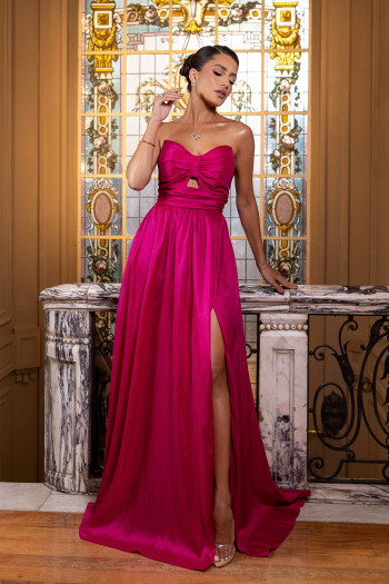 VESTIDO DE FESTA MANUELA T.Q.C TAFETÁ - FÚCSIA