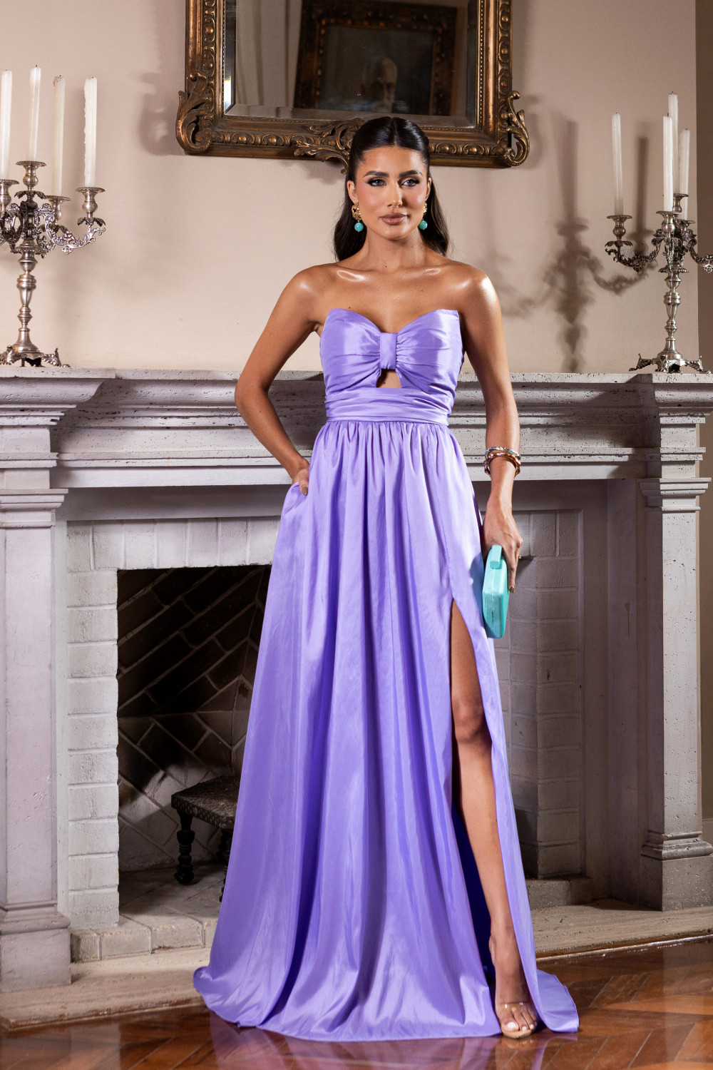 VESTIDO DE FESTA MANUELA T.Q.C TAFETÁ - LAVANDA