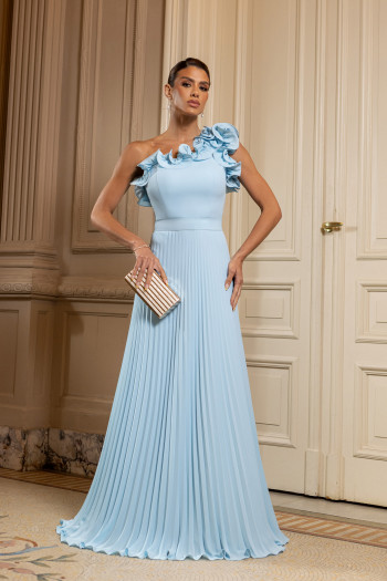 VESTIDO DE FESTA BOHEMIAN OMBRO FLOWERS - AZUL SERENITY