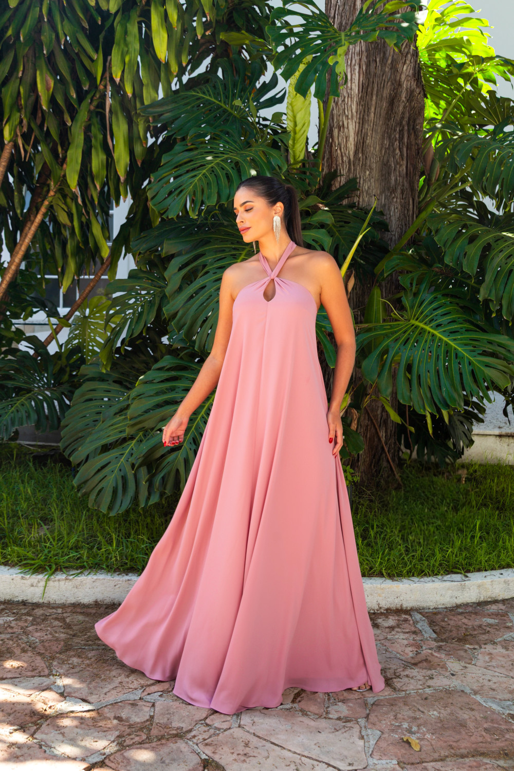 VESTIDO VALENTINA CREPE MUSSELINE - ROSA CANELA