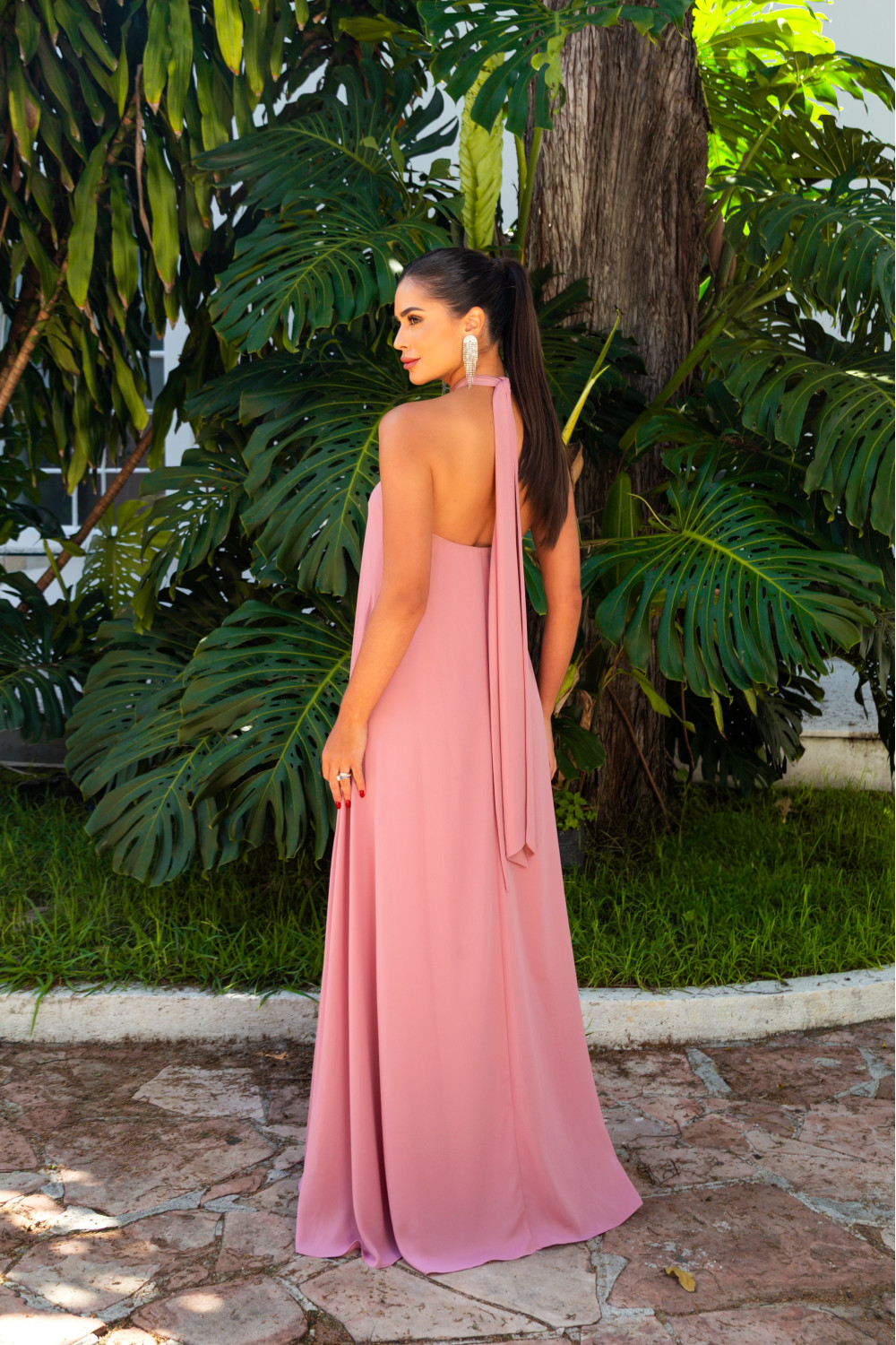 VESTIDO VALENTINA CREPE MUSSELINE - ROSA CANELA